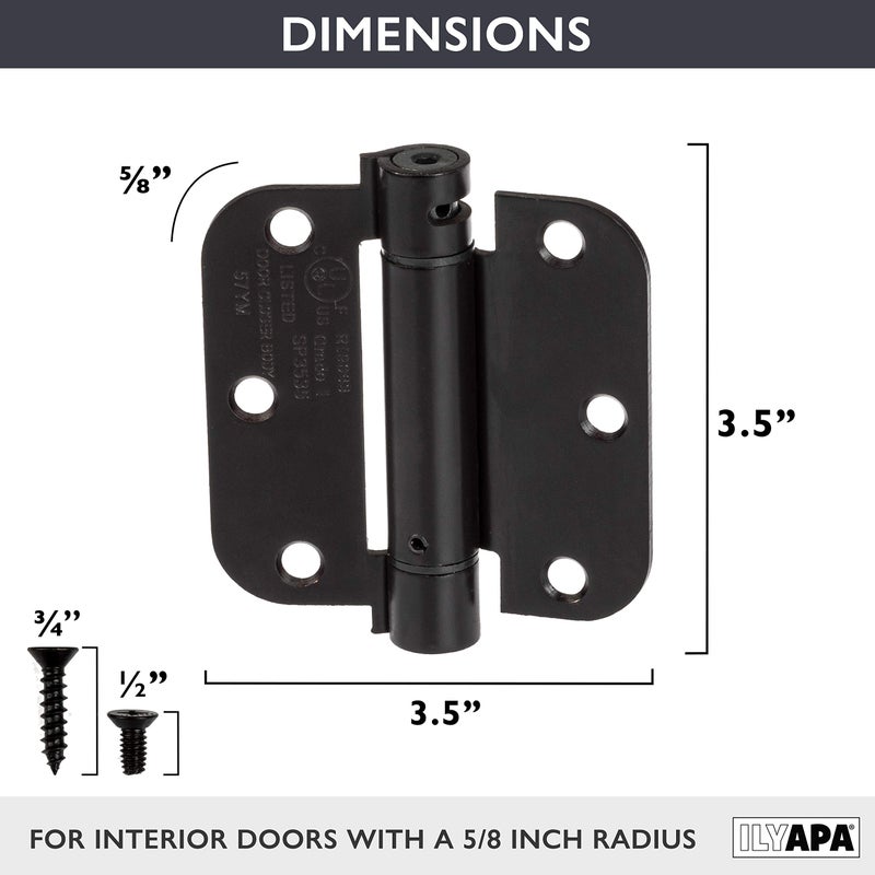 Ilyapa Self Closing Door Hinges, 2 Pack Mortise Spring Hinge - Oil Rubbed Bronze 3.5 x 3.5 Inch Interior for Doors with 5/8" Radius Corners, Auto Shut - Image 2